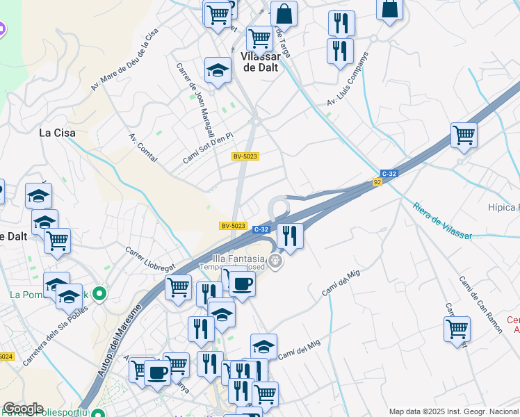map of restaurants, bars, coffee shops, grocery stores, and more near 7 Carrer Cervantes in Vilassar de Dalt