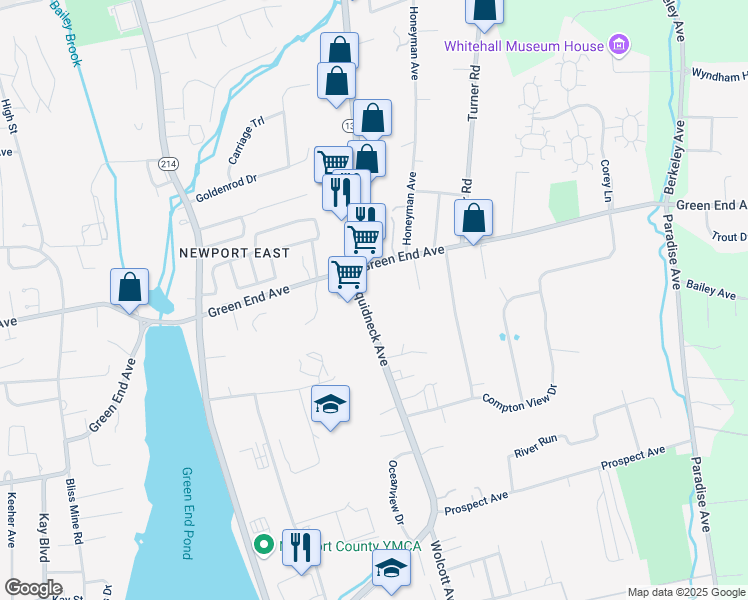map of restaurants, bars, coffee shops, grocery stores, and more near 683 Aquidneck Ave in Middletown