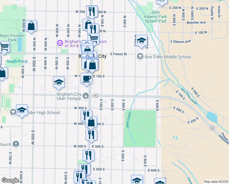 map of restaurants, bars, coffee shops, grocery stores, and more near 171 South 200 East in Brigham City