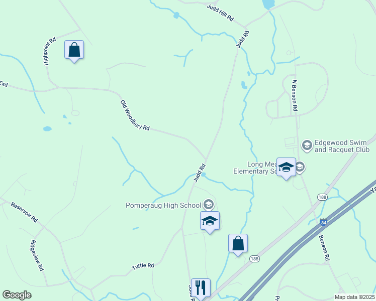 map of restaurants, bars, coffee shops, grocery stores, and more near 47 Old Woodbury Road in Southbury