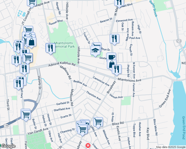 map of restaurants, bars, coffee shops, grocery stores, and more near 8 Sagamore Street in Newport