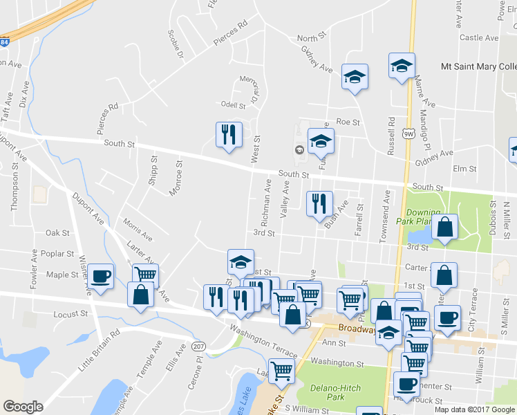 map of restaurants, bars, coffee shops, grocery stores, and more near 19 Richman Avenue in Newburgh