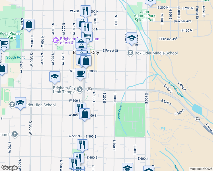 map of restaurants, bars, coffee shops, grocery stores, and more near 171 South 200 East in Brigham City