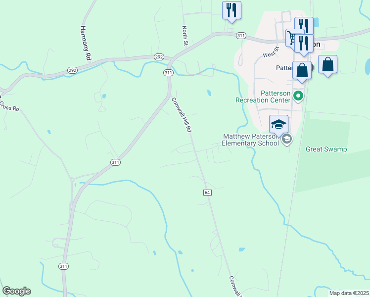 map of restaurants, bars, coffee shops, grocery stores, and more near 17 Cassandra Court in Patterson
