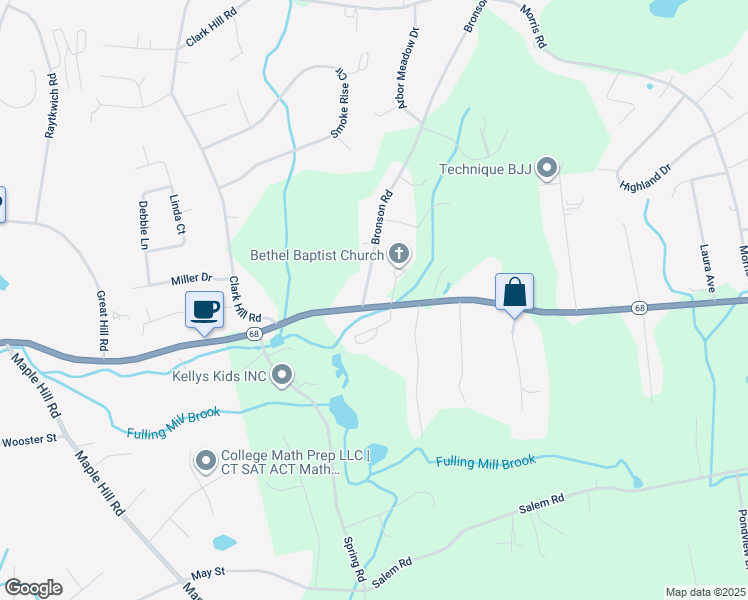 map of restaurants, bars, coffee shops, grocery stores, and more near 2 Bronson Road in Prospect