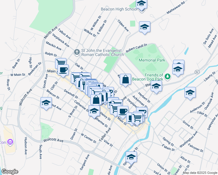map of restaurants, bars, coffee shops, grocery stores, and more near 51 North Chestnut Street in Beacon