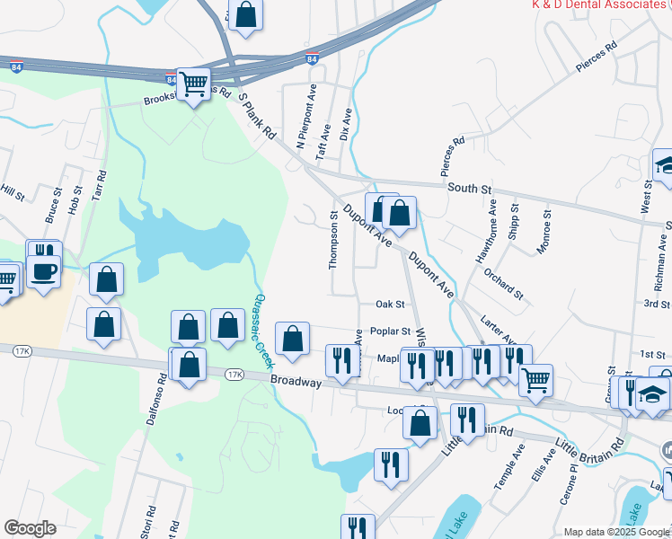 map of restaurants, bars, coffee shops, grocery stores, and more near 22 Thompson Street in Newburgh
