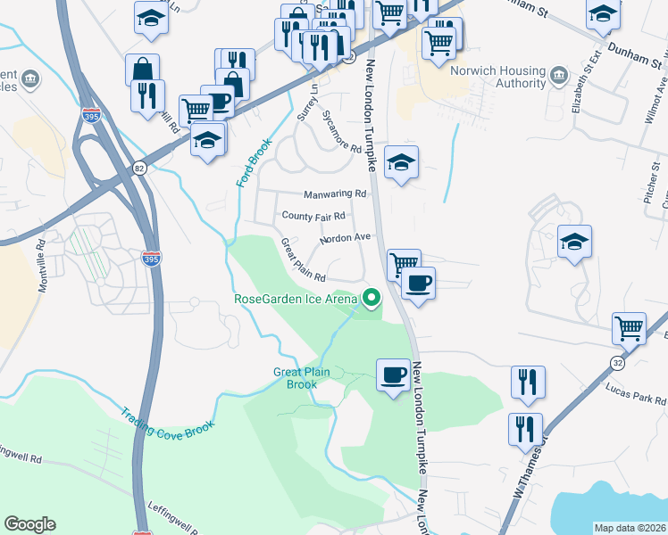 map of restaurants, bars, coffee shops, grocery stores, and more near 3 Traders Court in Norwich
