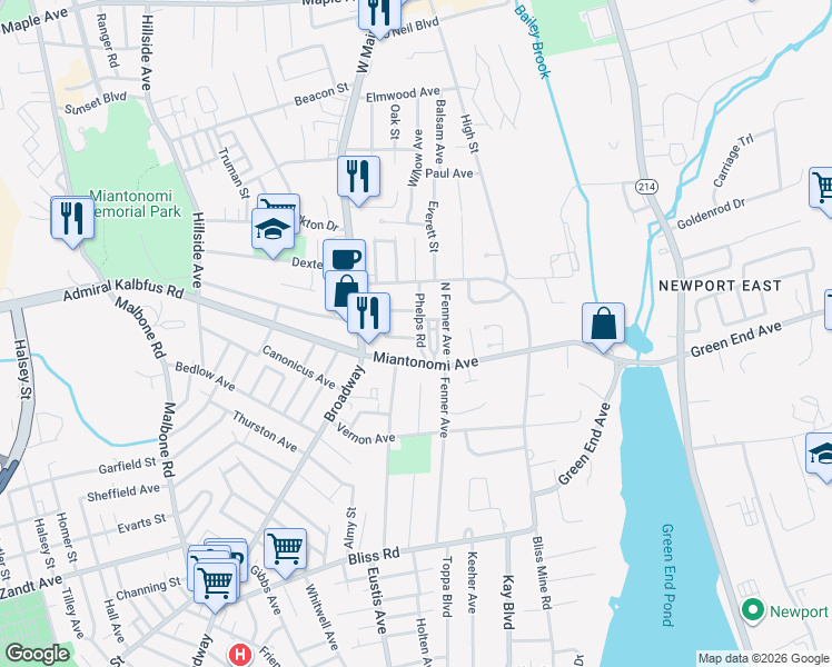 map of restaurants, bars, coffee shops, grocery stores, and more near 42 Dudley Avenue South in Middletown