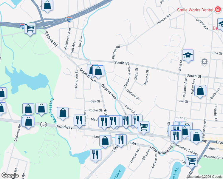 map of restaurants, bars, coffee shops, grocery stores, and more near 190 Dupont Avenue in Newburgh