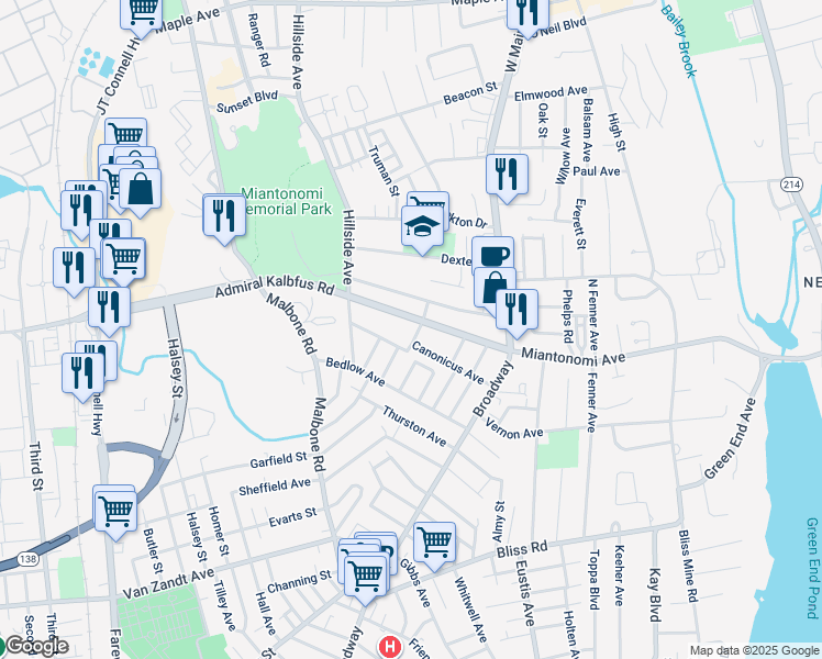map of restaurants, bars, coffee shops, grocery stores, and more near 8 Sagamore Street in Newport