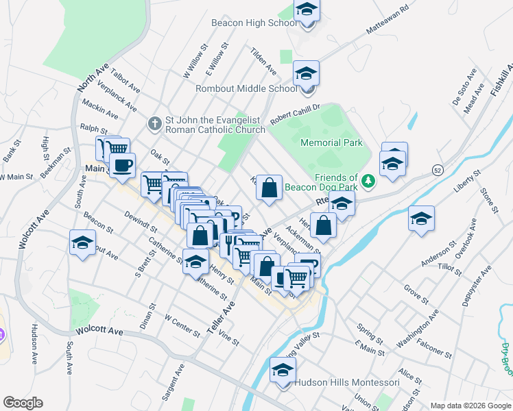 map of restaurants, bars, coffee shops, grocery stores, and more near 164 Verplanck Avenue in Beacon