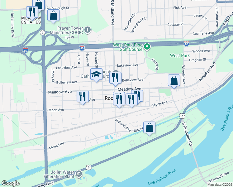 map of restaurants, bars, coffee shops, grocery stores, and more near 214 South Midland Avenue in Rockdale