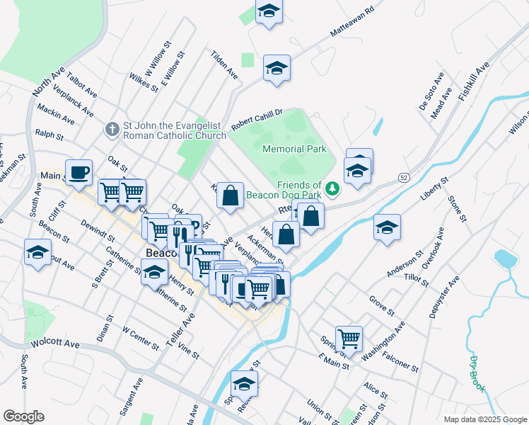 map of restaurants, bars, coffee shops, grocery stores, and more near 5 Lincoln Avenue in Beacon