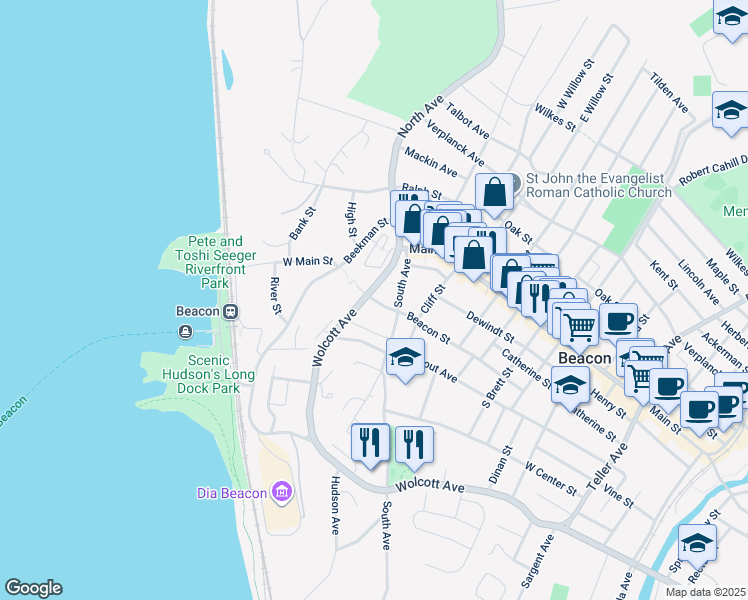 map of restaurants, bars, coffee shops, grocery stores, and more near 20 Beacon Street in Beacon
