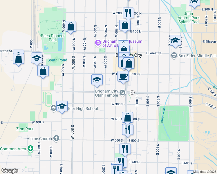 map of restaurants, bars, coffee shops, grocery stores, and more near 69 South 200 West in Brigham City