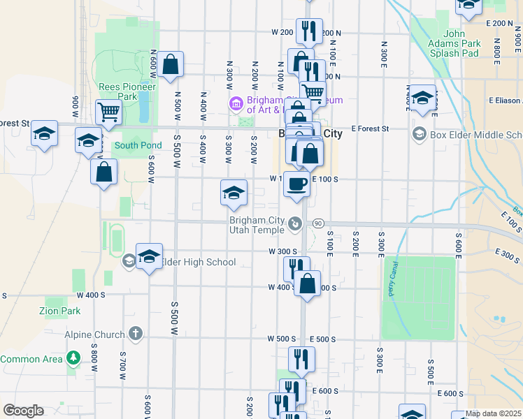 map of restaurants, bars, coffee shops, grocery stores, and more near 69 South 200 West in Brigham City