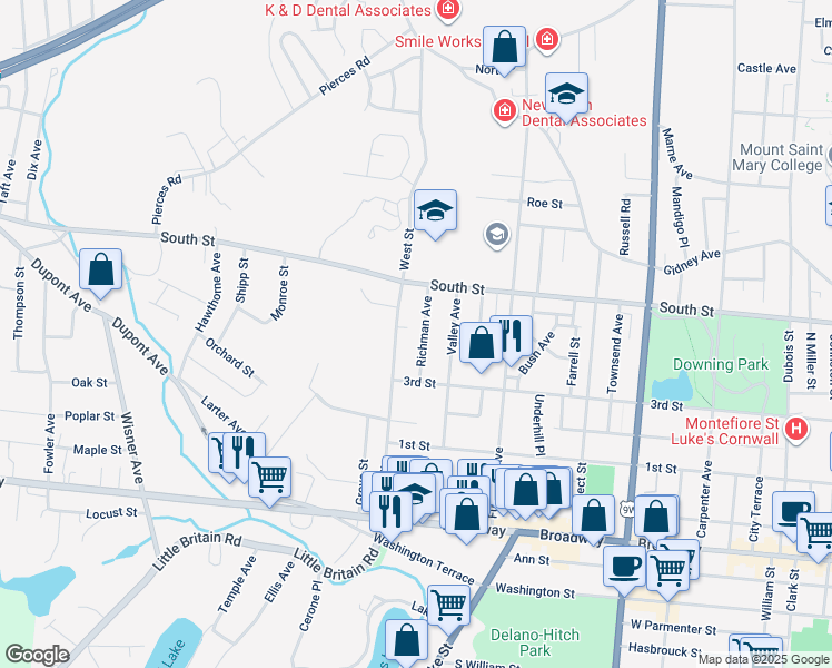 map of restaurants, bars, coffee shops, grocery stores, and more near 19 Richman Avenue in Newburgh