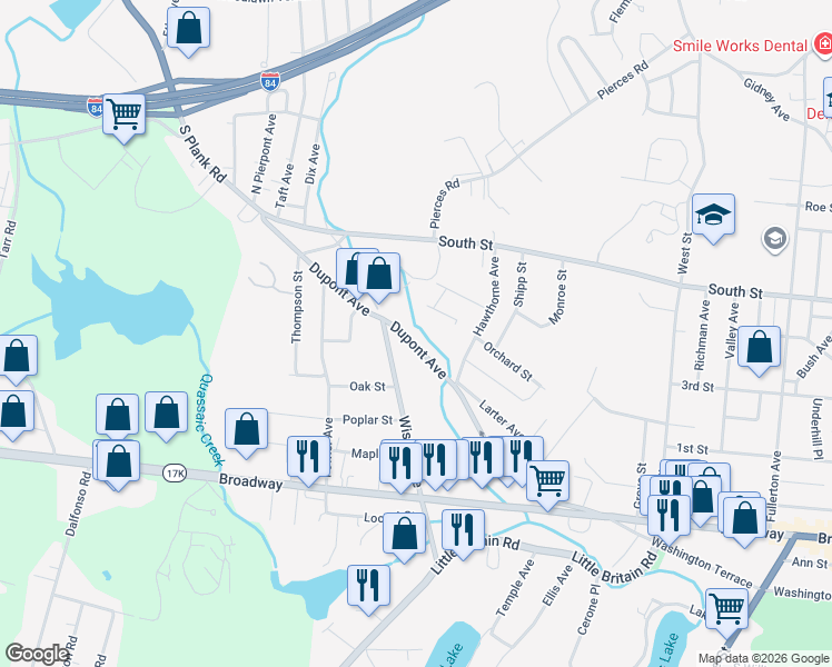 map of restaurants, bars, coffee shops, grocery stores, and more near 190 Dupont Avenue in Newburgh