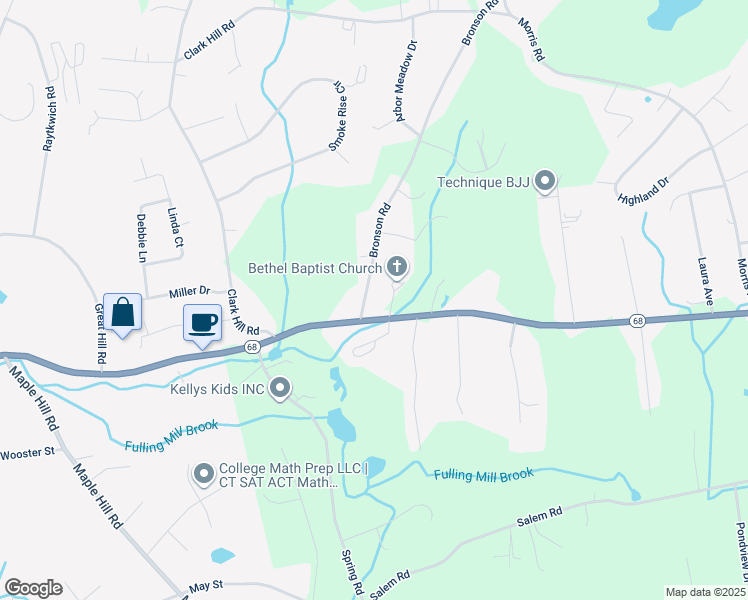 map of restaurants, bars, coffee shops, grocery stores, and more near 2 Bronson Road in Prospect