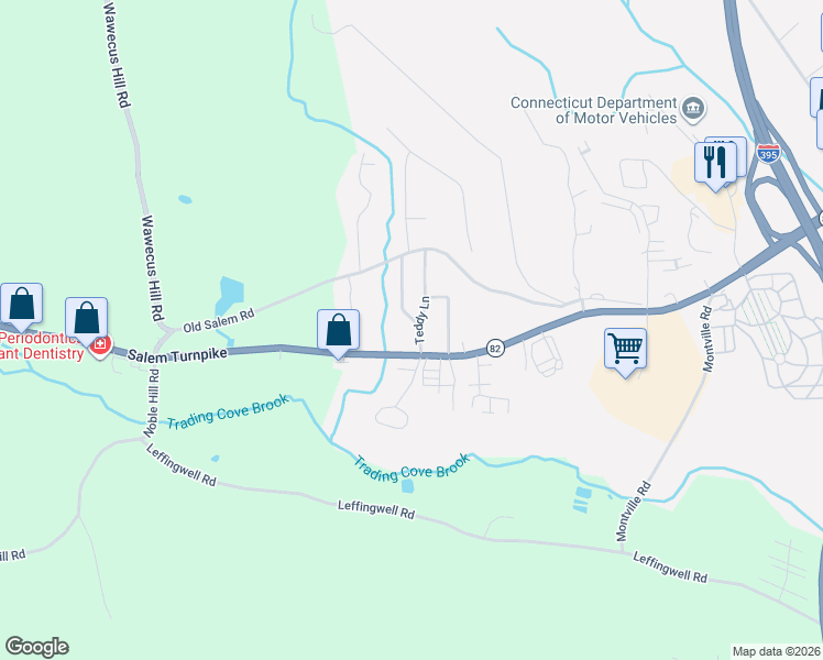 map of restaurants, bars, coffee shops, grocery stores, and more near 6 Teddy Lane in Norwich
