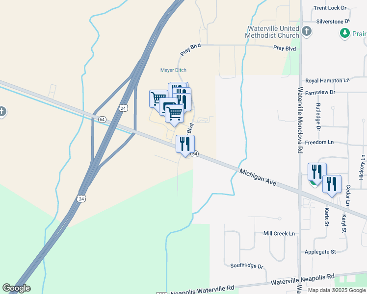 map of restaurants, bars, coffee shops, grocery stores, and more near 8645 Waterville Swanton Road in Waterville