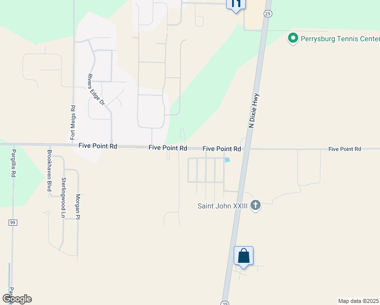 map of restaurants, bars, coffee shops, grocery stores, and more near 12983 Five Point Road in Perrysburg