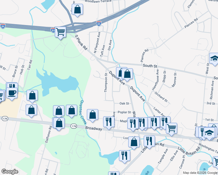 map of restaurants, bars, coffee shops, grocery stores, and more near 22 Thompson Street in Newburgh
