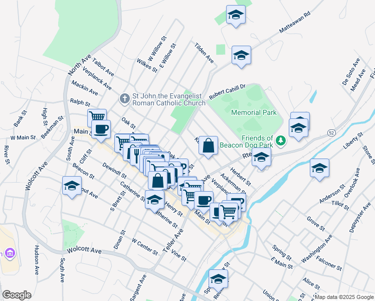 map of restaurants, bars, coffee shops, grocery stores, and more near 51 North Chestnut Street in Beacon
