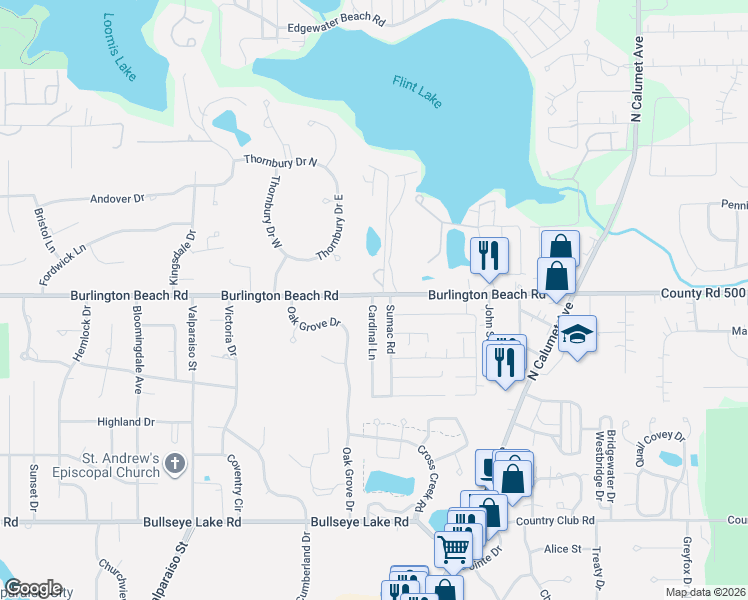 map of restaurants, bars, coffee shops, grocery stores, and more near 4203 Cardinal Lane in Valparaiso