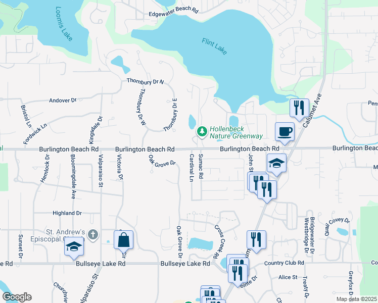 map of restaurants, bars, coffee shops, grocery stores, and more near 4203 Cardinal Lane in Valparaiso