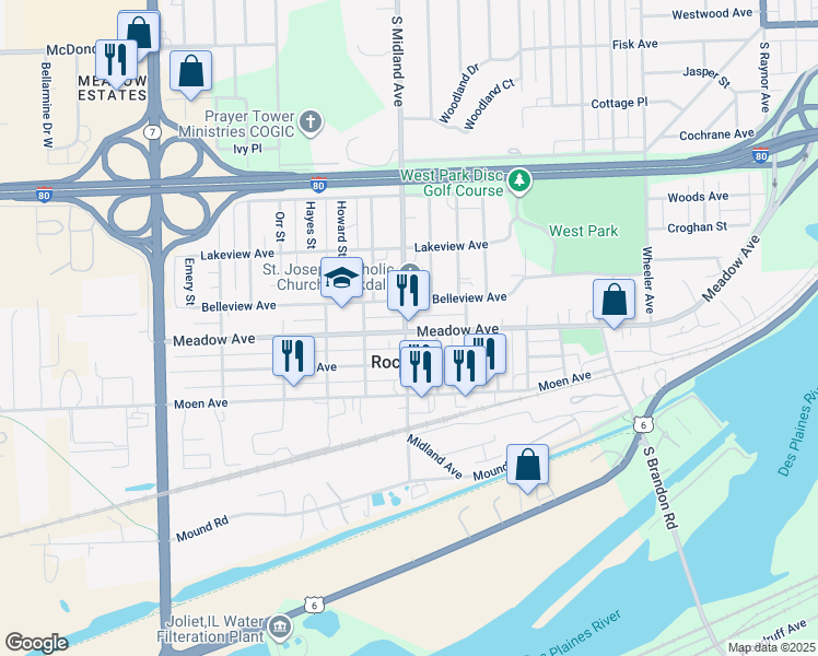 map of restaurants, bars, coffee shops, grocery stores, and more near 300 Midland Avenue in Rockdale