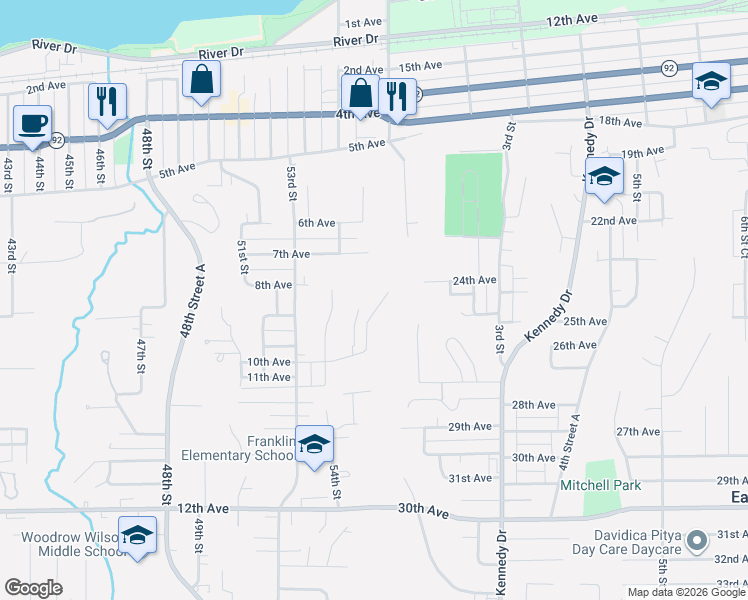 map of restaurants, bars, coffee shops, grocery stores, and more near 819 54th Street B in Moline