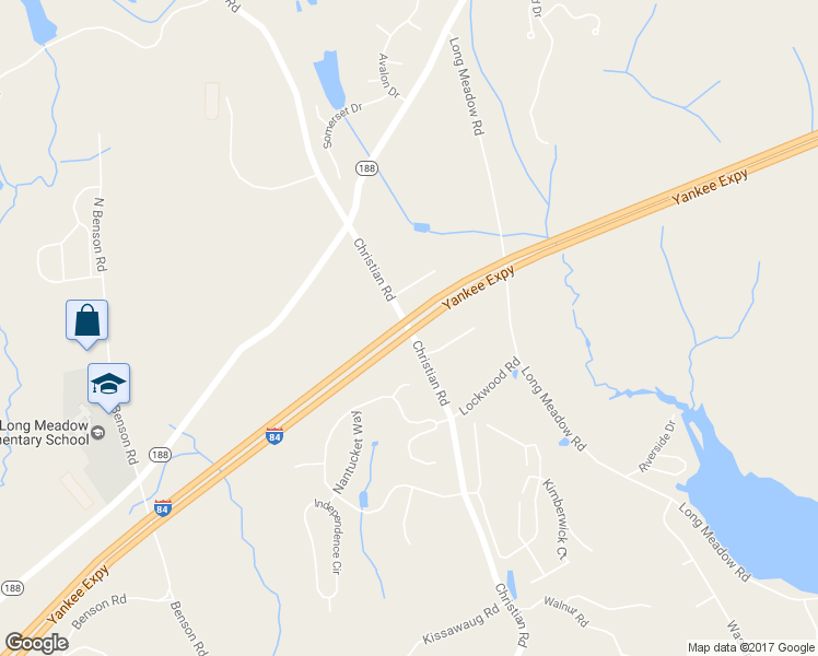 map of restaurants, bars, coffee shops, grocery stores, and more near Christian Road in Naugatuck Valley Planning Region