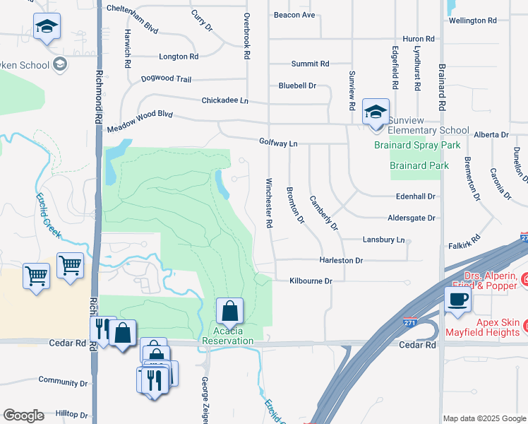 map of restaurants, bars, coffee shops, grocery stores, and more near 1938 Winchester Road in Lyndhurst