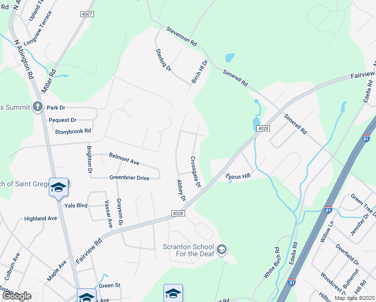 map of restaurants, bars, coffee shops, grocery stores, and more near 210 Abbey Drive in Clarks Summit