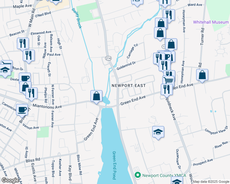 map of restaurants, bars, coffee shops, grocery stores, and more near 1 Winthrop Drive in Middletown