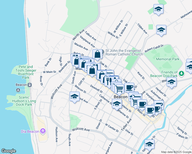 map of restaurants, bars, coffee shops, grocery stores, and more near 6 Willow Street in Beacon