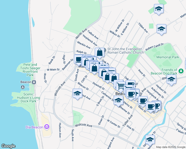 map of restaurants, bars, coffee shops, grocery stores, and more near 6 Willow Street in Beacon