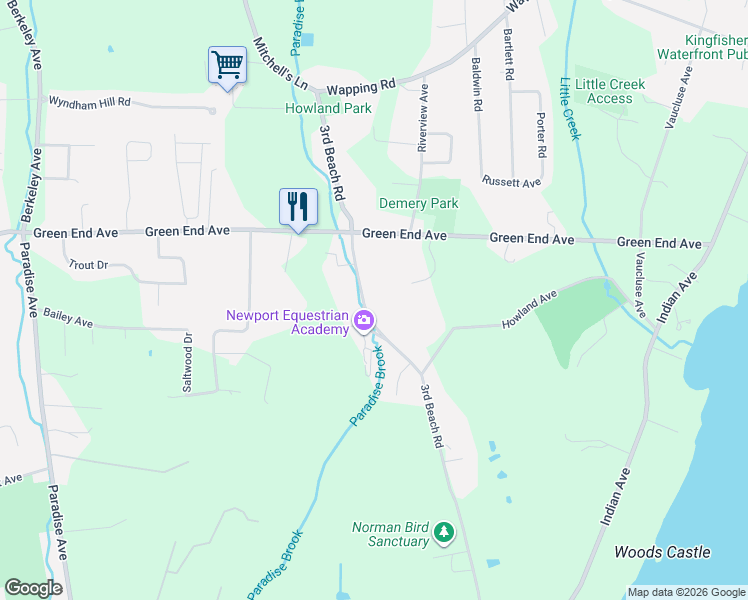 map of restaurants, bars, coffee shops, grocery stores, and more near 240 3rd Beach Road in Middletown