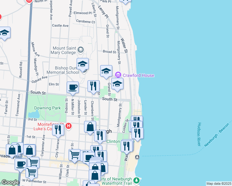 map of restaurants, bars, coffee shops, grocery stores, and more near 137 Montgomery Street in Newburgh