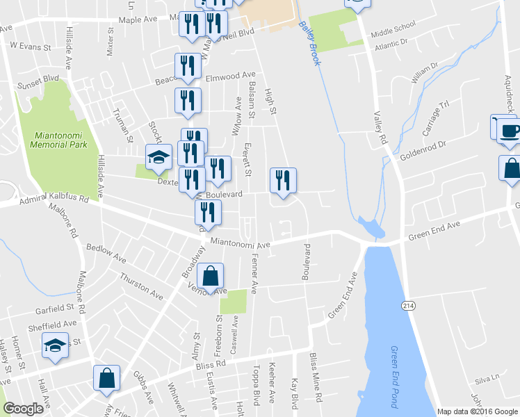 map of restaurants, bars, coffee shops, grocery stores, and more near 99 Boulevard in Middletown