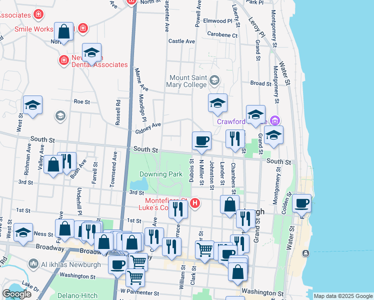 map of restaurants, bars, coffee shops, grocery stores, and more near 200 City Terrace in Newburgh