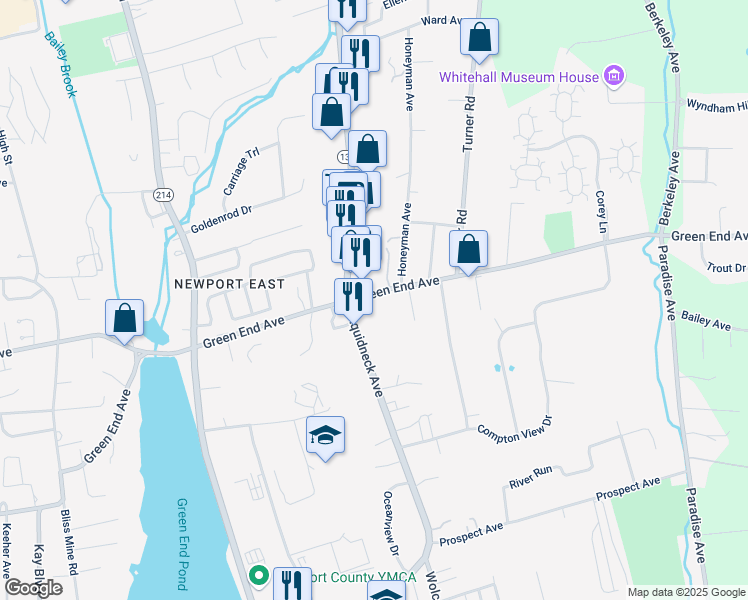 map of restaurants, bars, coffee shops, grocery stores, and more near 476 Green End Avenue in Middletown