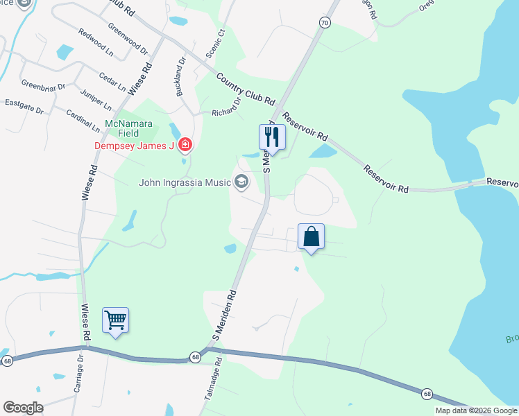 map of restaurants, bars, coffee shops, grocery stores, and more near 407 South Meriden Road in Cheshire