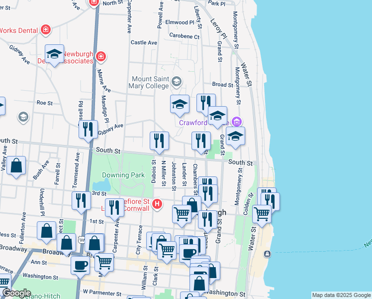 map of restaurants, bars, coffee shops, grocery stores, and more near 41-43 Gidney Avenue in Newburgh