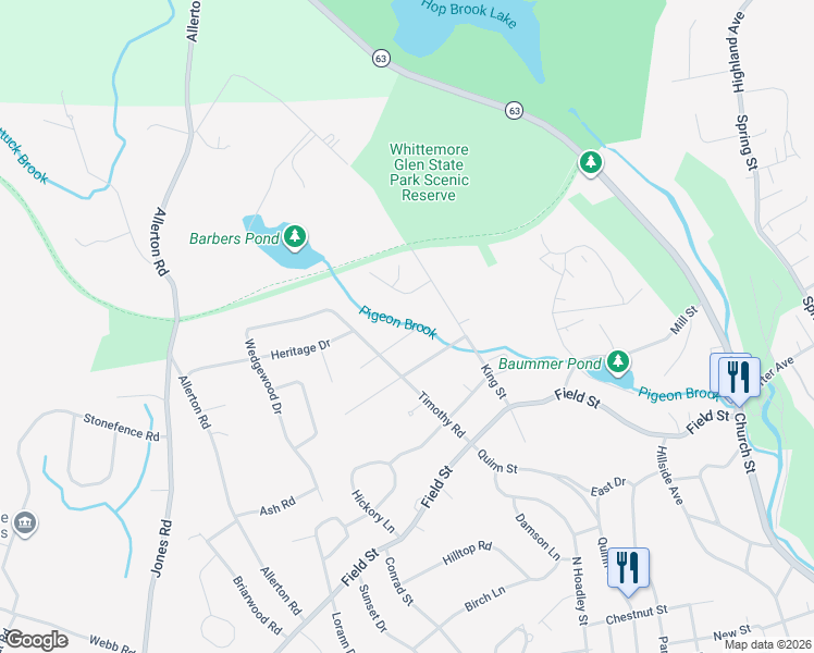 map of restaurants, bars, coffee shops, grocery stores, and more near 24 Bridle Trail Drive in Naugatuck