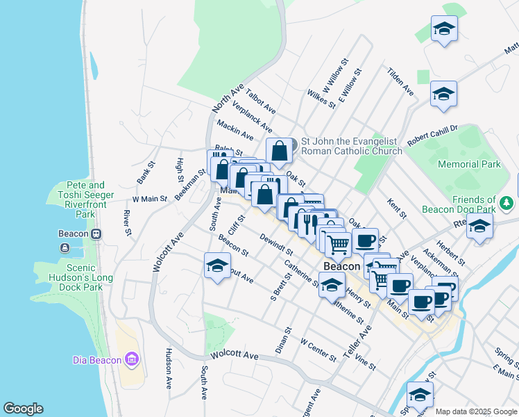 map of restaurants, bars, coffee shops, grocery stores, and more near 6 Willow Street in Beacon