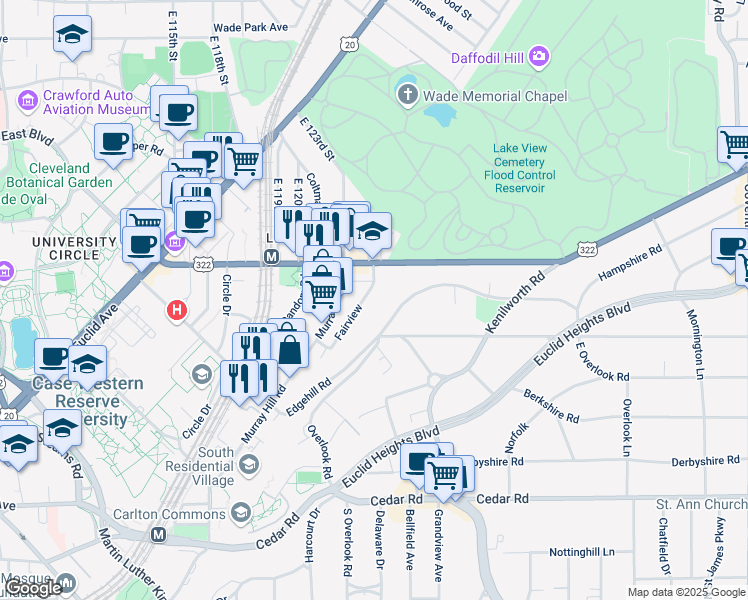 map of restaurants, bars, coffee shops, grocery stores, and more near 2017 Villa Carabelli Drive in Cleveland