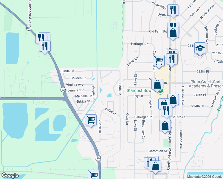 map of restaurants, bars, coffee shops, grocery stores, and more near 461 Alanna Lane in Lynwood